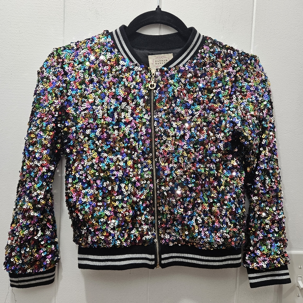 Hannah Banana Multi-Color Sequin Bomber Jacket